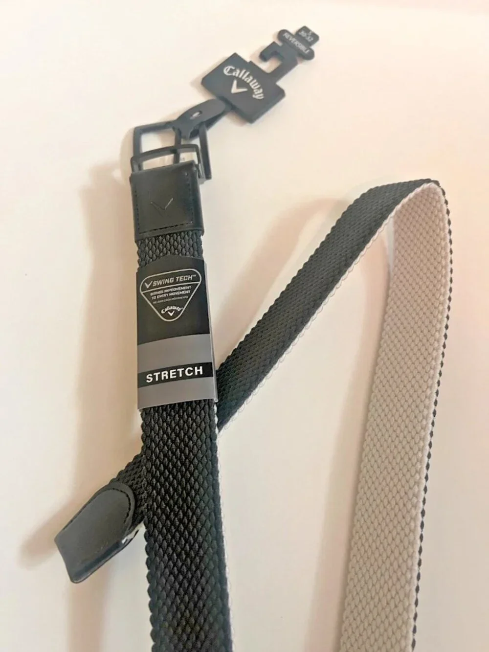NEW Callaway Mens Golf Belt Reversible Stretch Swing Tech Gray White S 30-32
